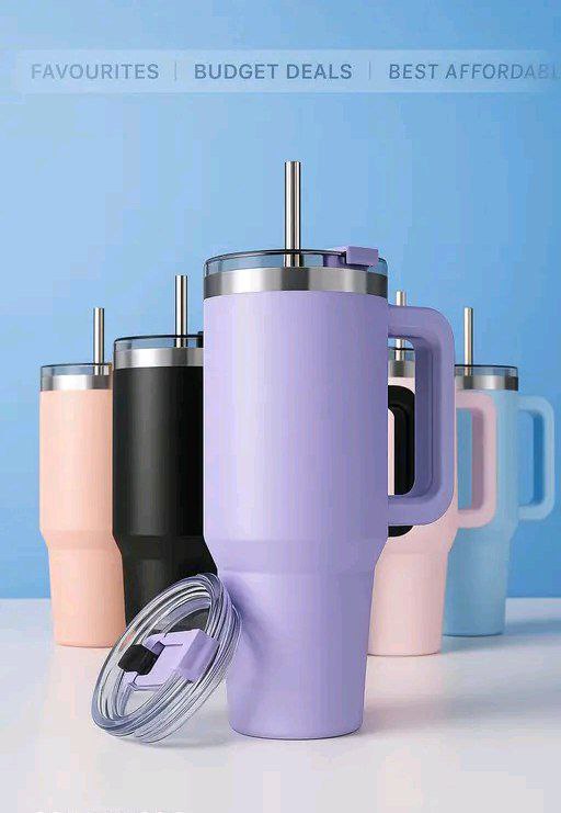 Stainless Steel Tumbler with Straw (1200ml, Multicolor)
