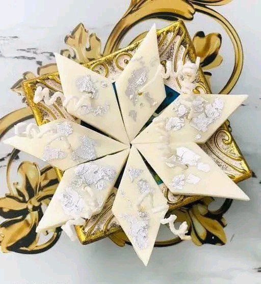 Decorative Kaju Katli Silver Leaf Burfi Candle - Set of 12, White
