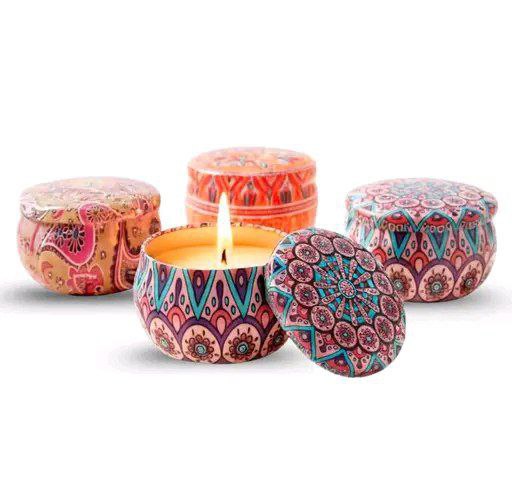 Tin Can Round Shape Aroma Scented Wax Candle-4 pcs
