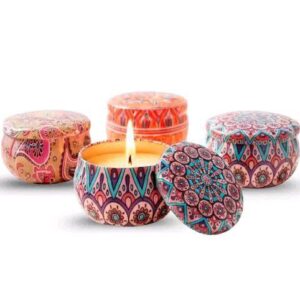 Tin Can Round Shape Aroma Scented Wax Candle-2 pcs